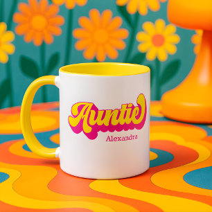 Colorful Retro Auntie Custom Name Mug