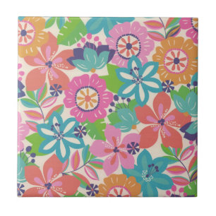 Colorful Retro Boho Girly Flower Hippie  Tile