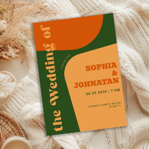 Colorful retro bold typography wedding invitation