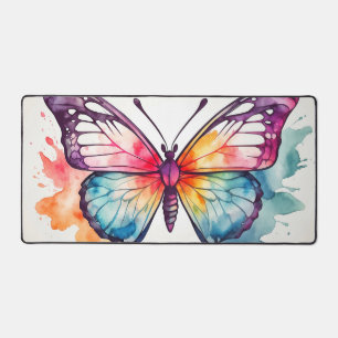 Colorful Retro Butterfly Watercolor Art Desk Mat