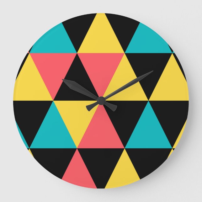 Colorful, retro cheerful geometric graphic pattern large clock (Front)