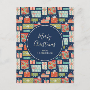 Colorful Retro Christmas Gift Box Holiday Postcard