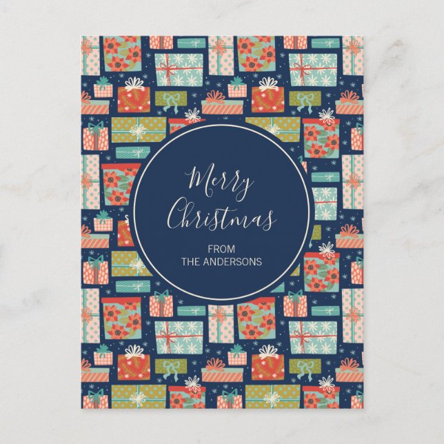 Colorful Retro Christmas Gift Box Holiday Postcard (Front)