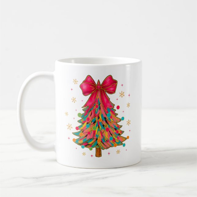 Colorful Retro Christmas Tree Holiday Gift vibes Coffee Mug (Left)
