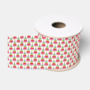 Colorful Retro Christmas Tree Pattern Grosgrain Ribbon