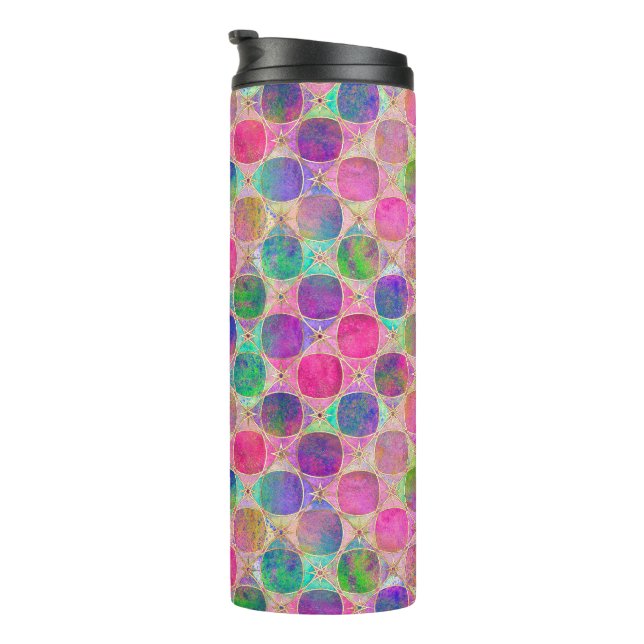 Colorful Retro Circle Pattern with Golden Details Thermal Tumbler (Rotated Right)