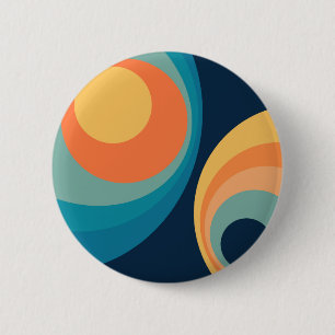 Colorful retro circles design 6 cm round badge