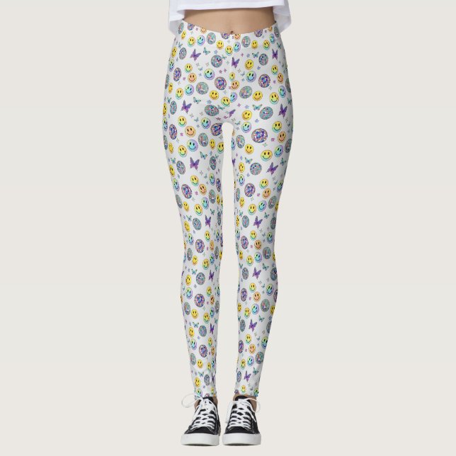 Colorful Retro Disco Pattern Leggings (Front)