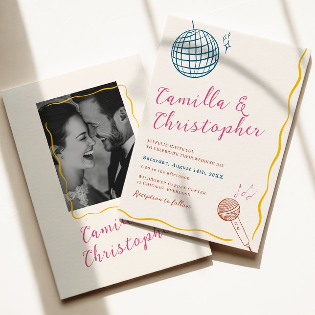 Colorful Retro Disco Wedding Invitation (Creator Uploaded)