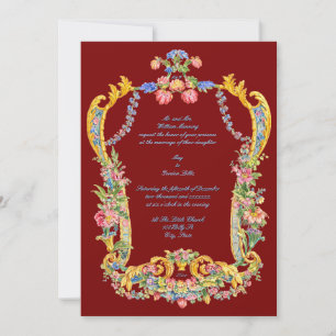 Colorful Retro Floral Baroque Rococo 1700s Wedding Invitation