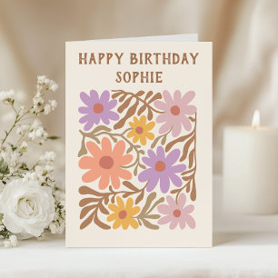 Colorful Retro Floral Birthday Card
