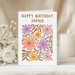 Colorful Retro Floral Birthday Card