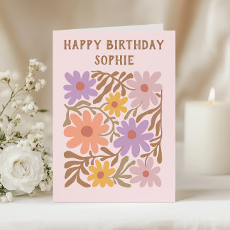 Colorful Retro Floral Birthday Card