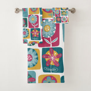 Colorful Retro Floral Pattern Bath Towel Set