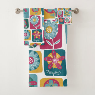Colorful Retro Floral Pattern Bath Towel Set