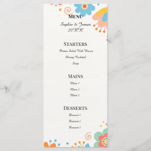 Colorful Retro Floral Wedding Menu
