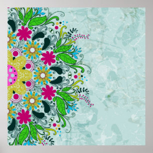 Colorful retro flowers and swirls. poster