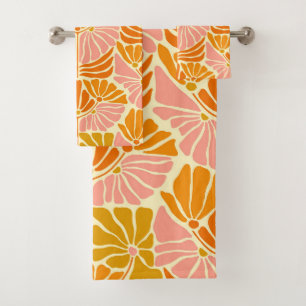 Colorful Retro Flowers Bath Towel Set