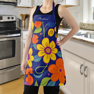Colorful Retro Flowers-Dopamine Style Apron