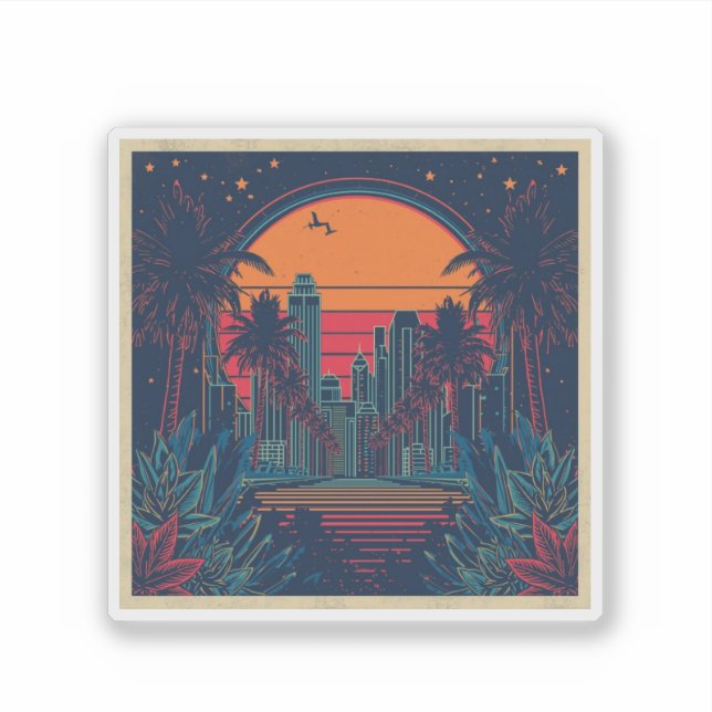 Colorful Retro Futuristic Doodle Style Skyline (Front)