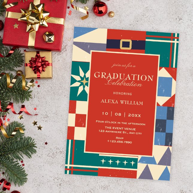 Colorful retro geometric graduation invitation (Creator Uploaded)