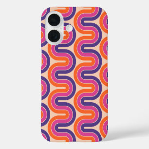 Colorful Retro Geometric Wave Design iPhone 16 Case