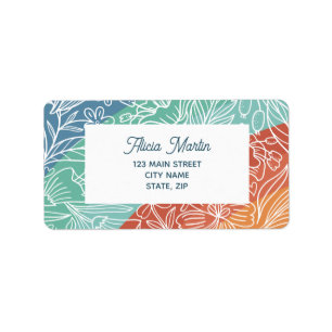 Colorful Retro Groovy Rainbow Floral Address Label
