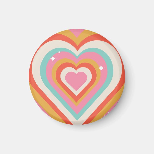 Colorful Retro Hearts with Sparkles | Valentine Magnet (Front)