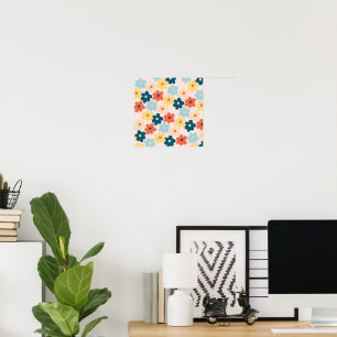Colorful Retro Hippie Flower Pattern Poster