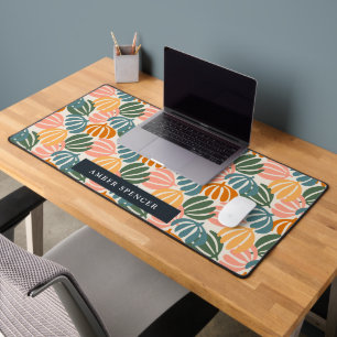 COLORFUL RETRO LEAVES GROOVY BOTANICAL Girly Desk Mat