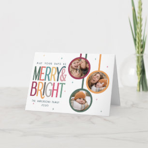Colorful Retro Merry and Bright Photo Cute Stars Holiday Card