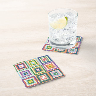 Colorful Retro Mid-Century Mid-Mod Crochet Blossom Paper Coaster