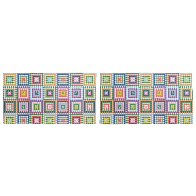 Colorful Retro Mid-Century Mid-Mod Crochet Blossom Pillowcase (Front-Set)