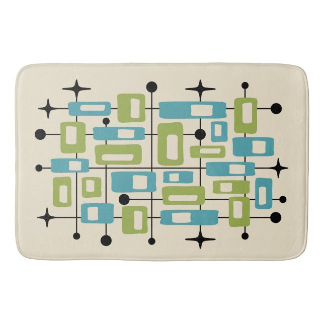 Colorful Retro Mid Century Modern Atomic Abstract Bath Mat (Front)
