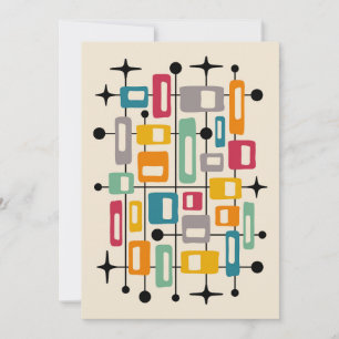 Colorful Retro Mid Century Modern Atomic Abstract Invitation