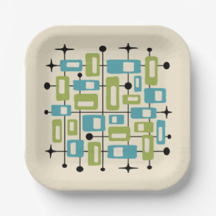 Colorful Retro Mid Century Modern Atomic Abstract Paper Plate
