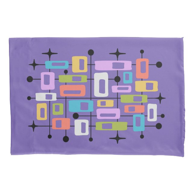 Colorful Retro Mid Century Modern Atomic Abstract Pillowcase (Front-Left)