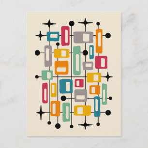 Colorful Retro Mid Century Modern Atomic Abstract Postcard