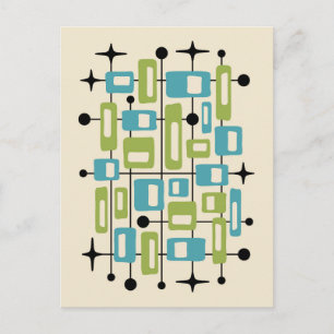 Colorful Retro Mid Century Modern Atomic Abstract Postcard