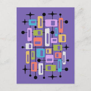 Colorful Retro Mid Century Modern Atomic Abstract Postcard