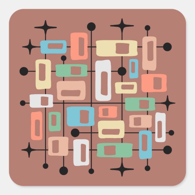 Colorful Retro Mid Century Modern Atomic Abstract Square Sticker (Front)