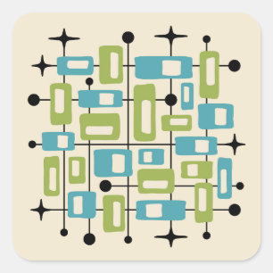 Colorful Retro Mid Century Modern Atomic Abstract Square Sticker