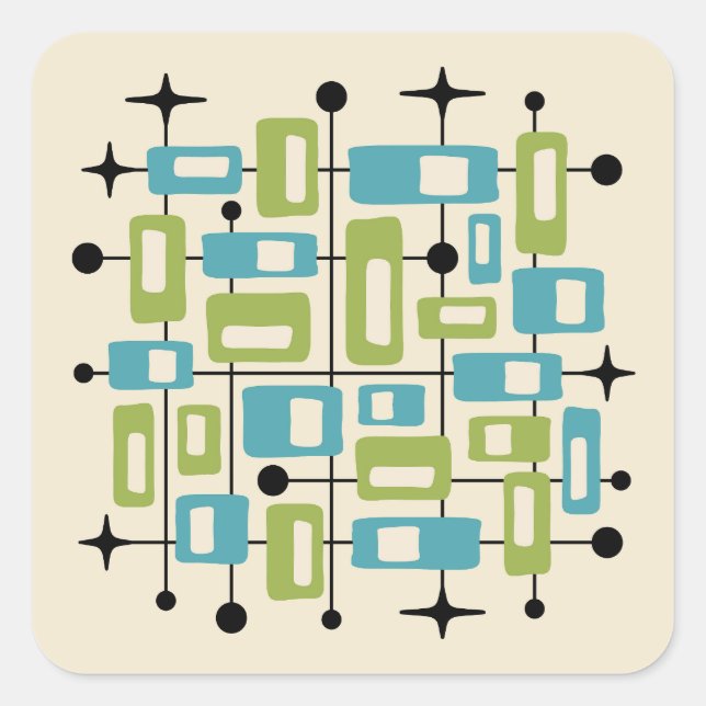 Colorful Retro Mid Century Modern Atomic Abstract Square Sticker (Front)