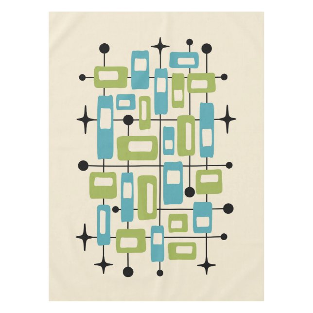 Colorful Retro Mid Century Modern Atomic Abstract Tablecloth (Front)