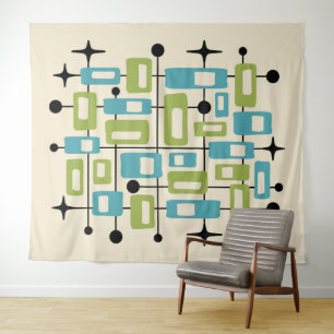 Colorful Retro Mid Century Modern Atomic Abstract Tapestry