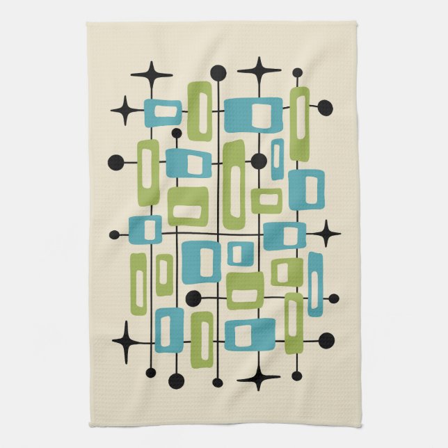 Colorful Retro Mid Century Modern Atomic Abstract Tea Towel (Vertical)