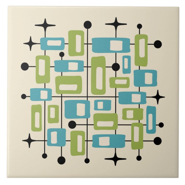 Colorful Retro Mid Century Modern Atomic Abstract Tile (Front)