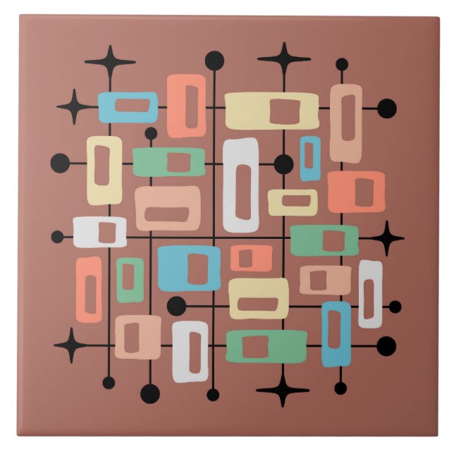 Colorful Retro Mid Century Modern Atomic Abstract Tile (Front)