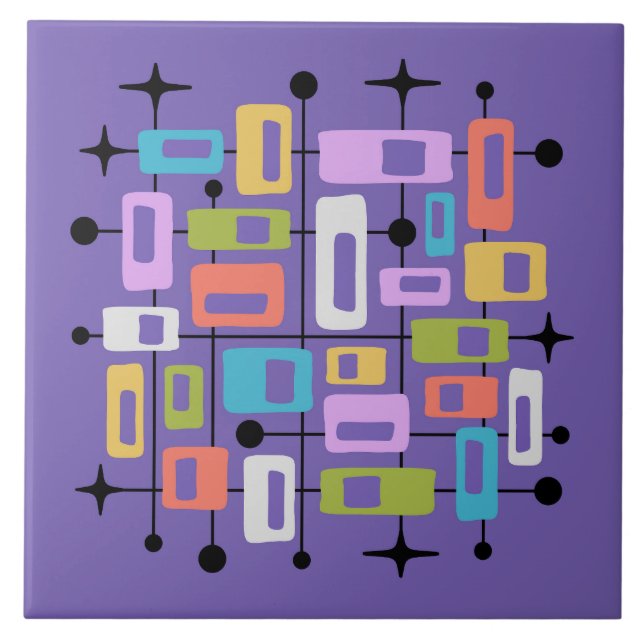 Colorful Retro Mid Century Modern Atomic Abstract Tile (Front)