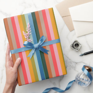 Colorful Retro Multicolor Playful Stripe Geometric Wrapping Paper